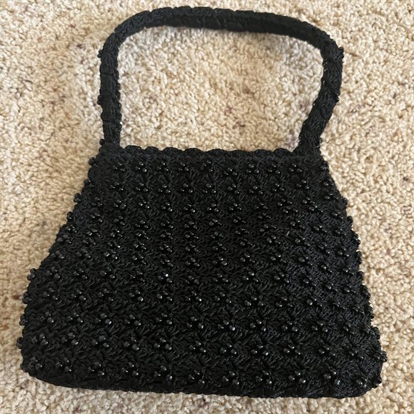 Small black beaded handbag with attached lipstick holder - Picture 2 of 7